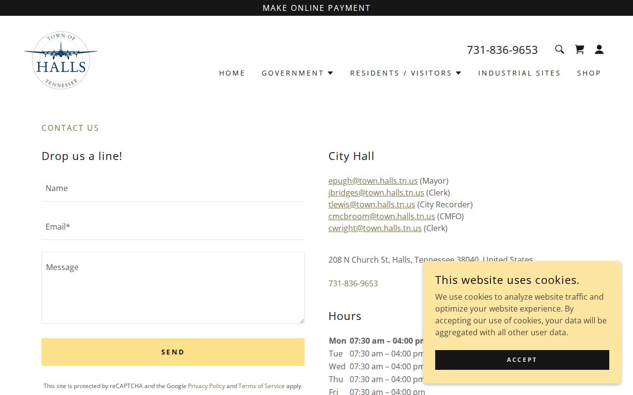 Halls warrant records: official Halls City Hall contact page