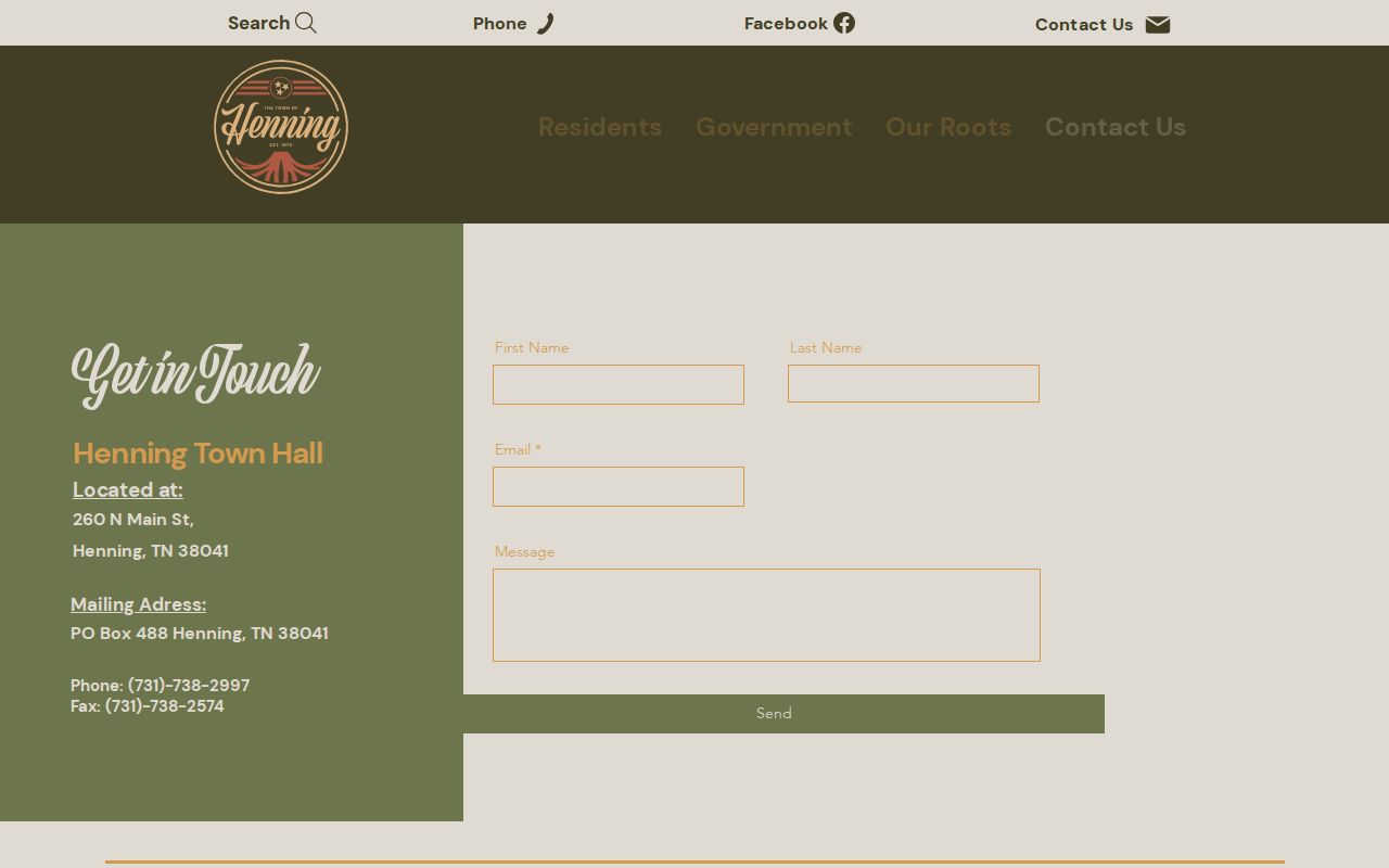 Henning warrant records: Henning Town Hall contact page