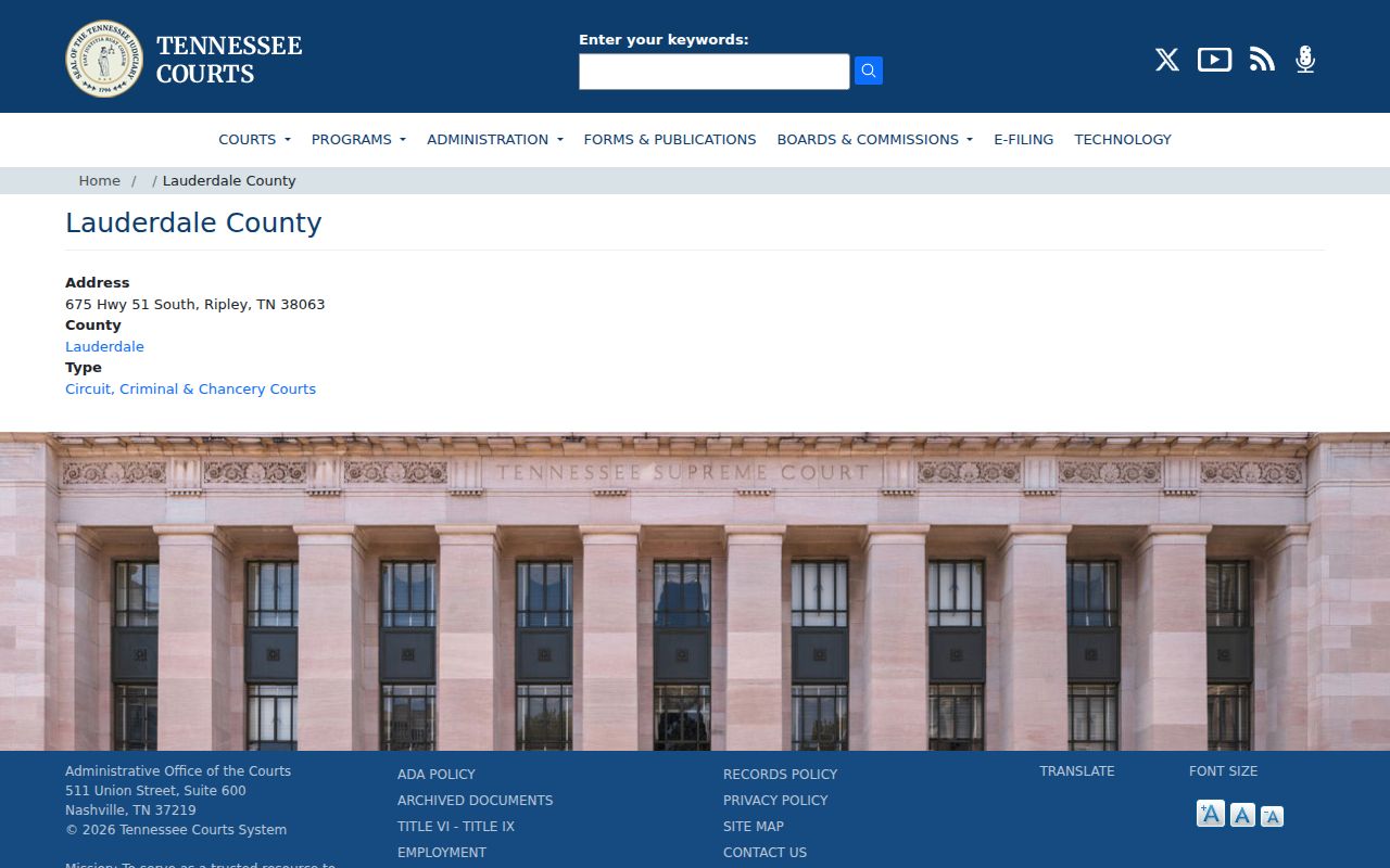 Lauderdale County warrant lookup: AOC Lauderdale courts location page