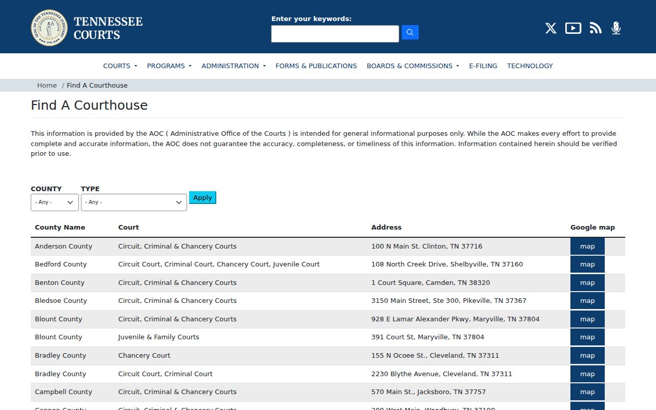 Lauderdale County warrant records: Tennessee court-location finder